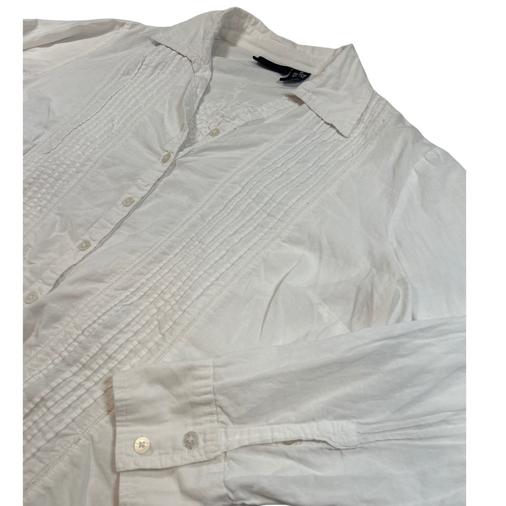Relativity Womens 2X White Cotton Pintuck Embroidered Sequin Button Down Shirt